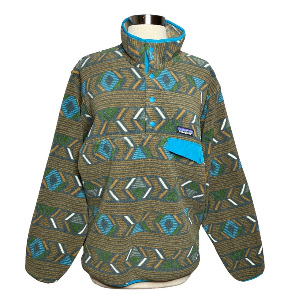 Patagonia Synchilla T Snap Pullover Fleece Striped Tribal Aztec